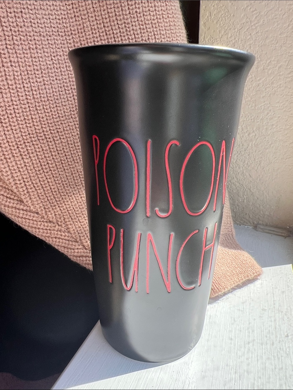 Black "Poison Punch" Ceramic Travel Mug with Red Lettering Rae Dunn
